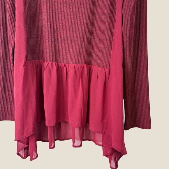 NWT Umgee Red Ribbed Long Sleeve Sheer Panel High-Low Hem Top 2XL Womens - Picture 3 of 9